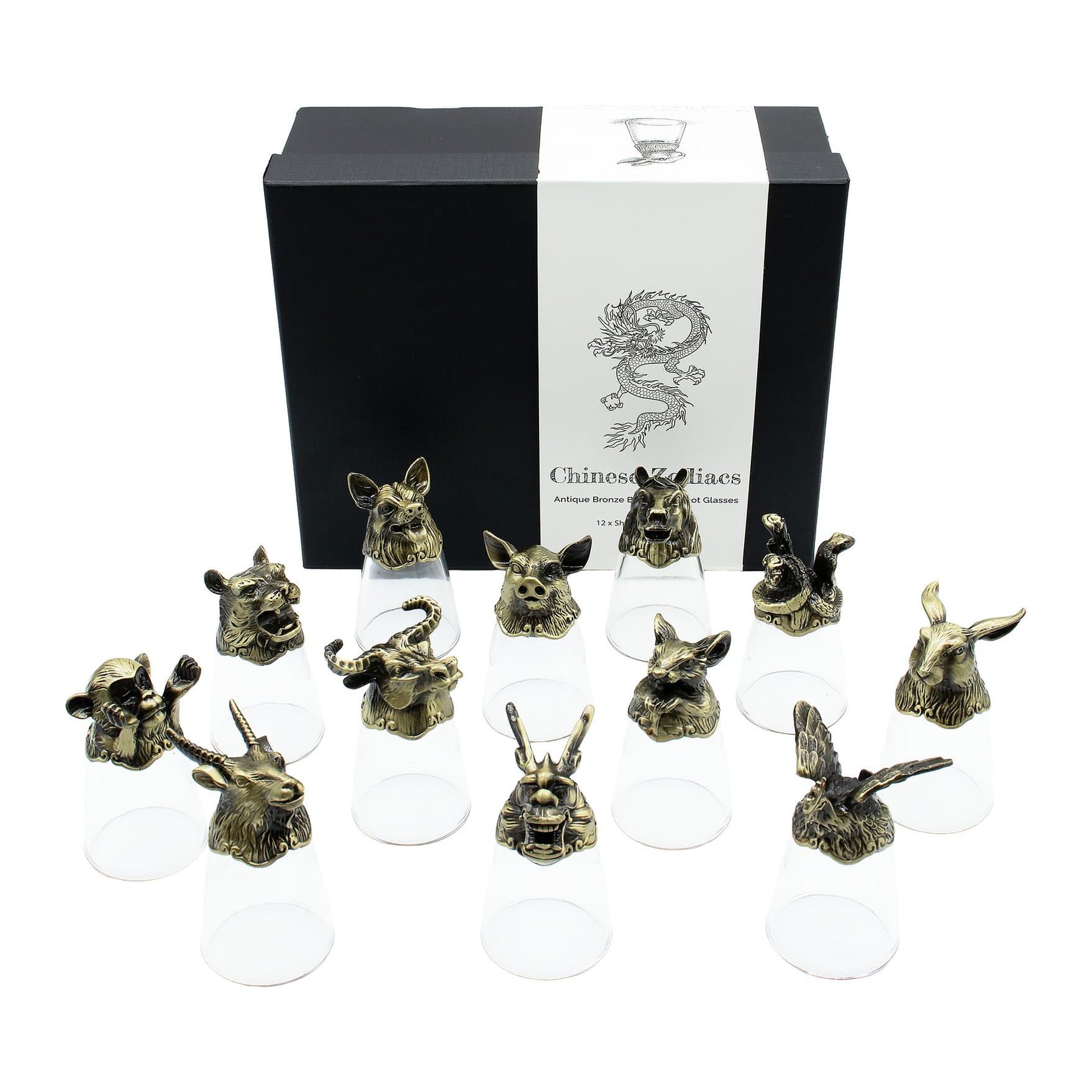 Shot glasses on bronze creature bases