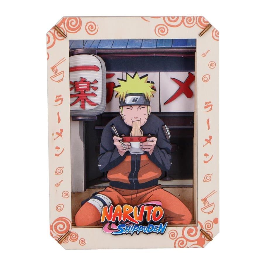 Naruto ramen wooden theatre scene of Naruto with a bowl of ramen