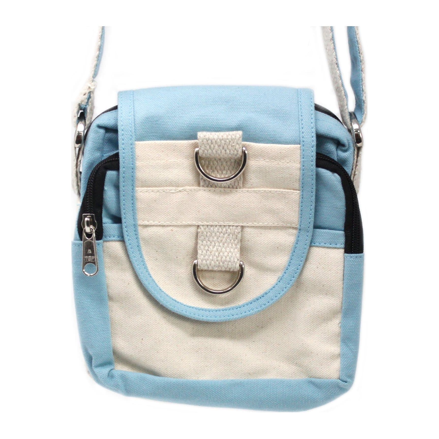 Teal natural cotton body cross travel bag with strap