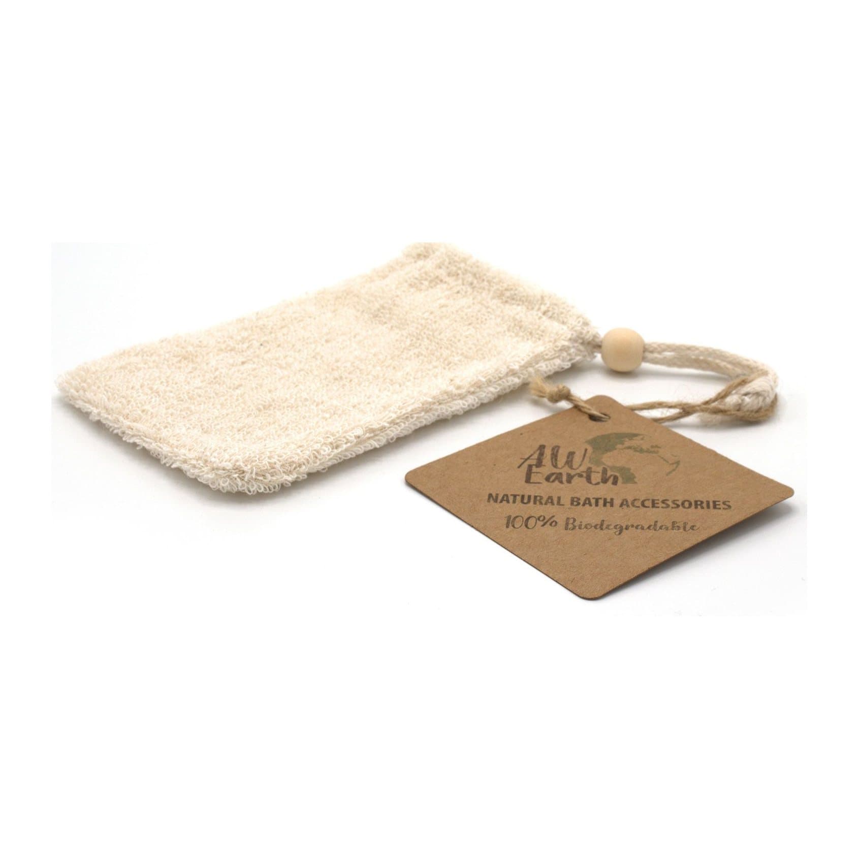 Small natural rami soap bag measuring 14.5 by 9.5 centimetres