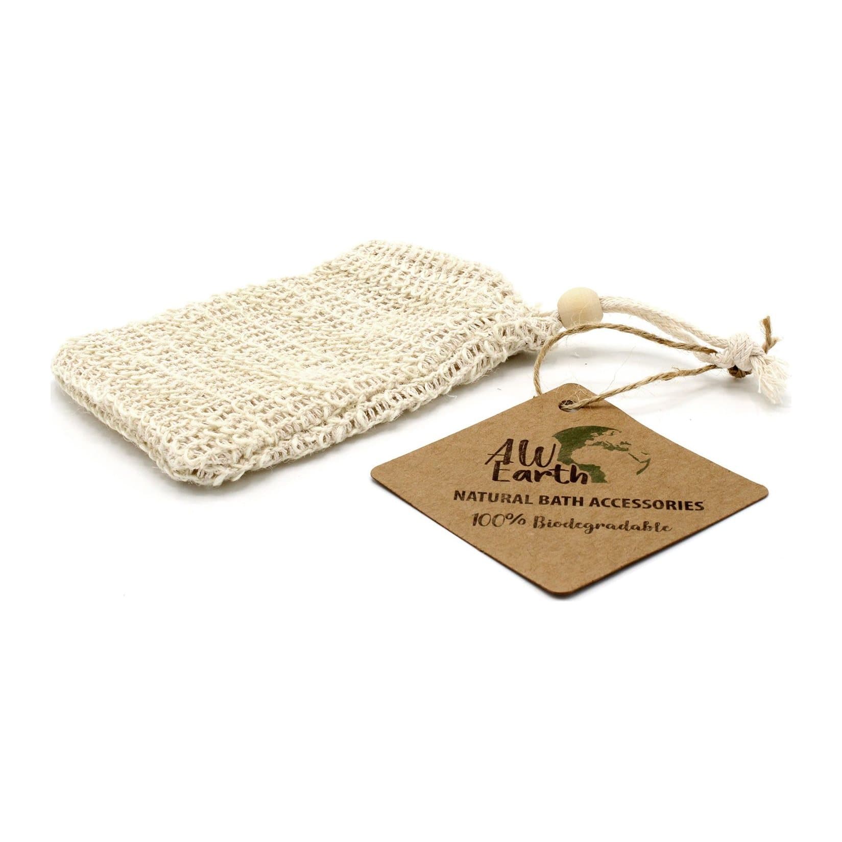 Natural washed jute soap bag measuring 14.5 x 9.5 cm