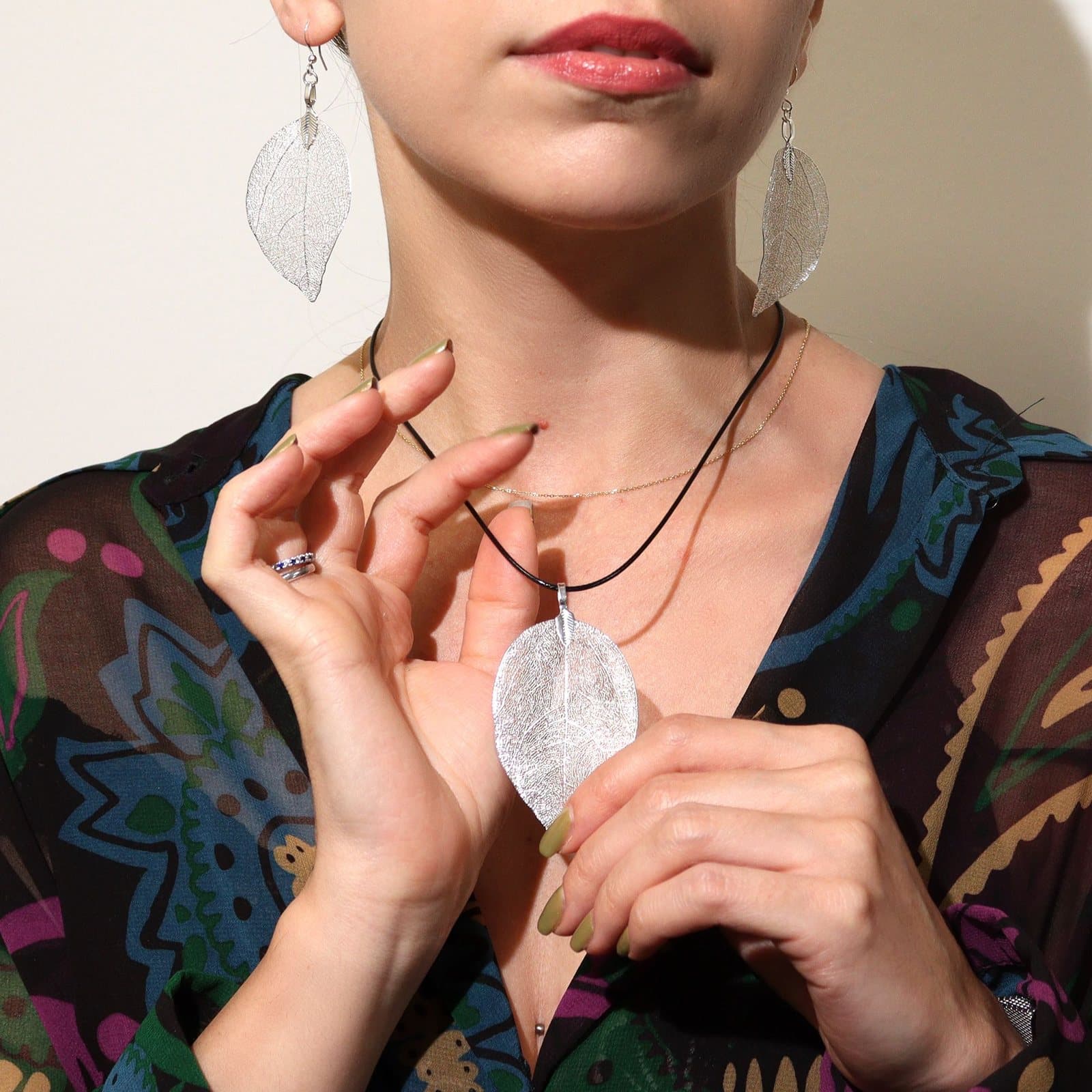 Bravery Leaf necklace with a metal leaf pendant in silver or multicoloured