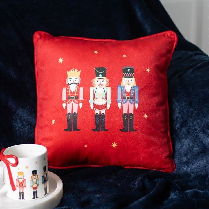 Red nutcracker Christmas cushion