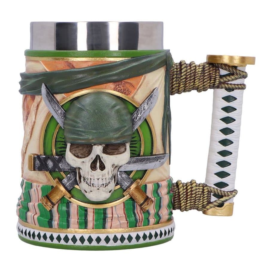 One Piece Zoro tankard in green and white with a sword-hilt handle