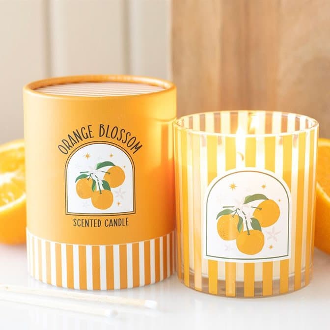Orange Blossom striped glass candle