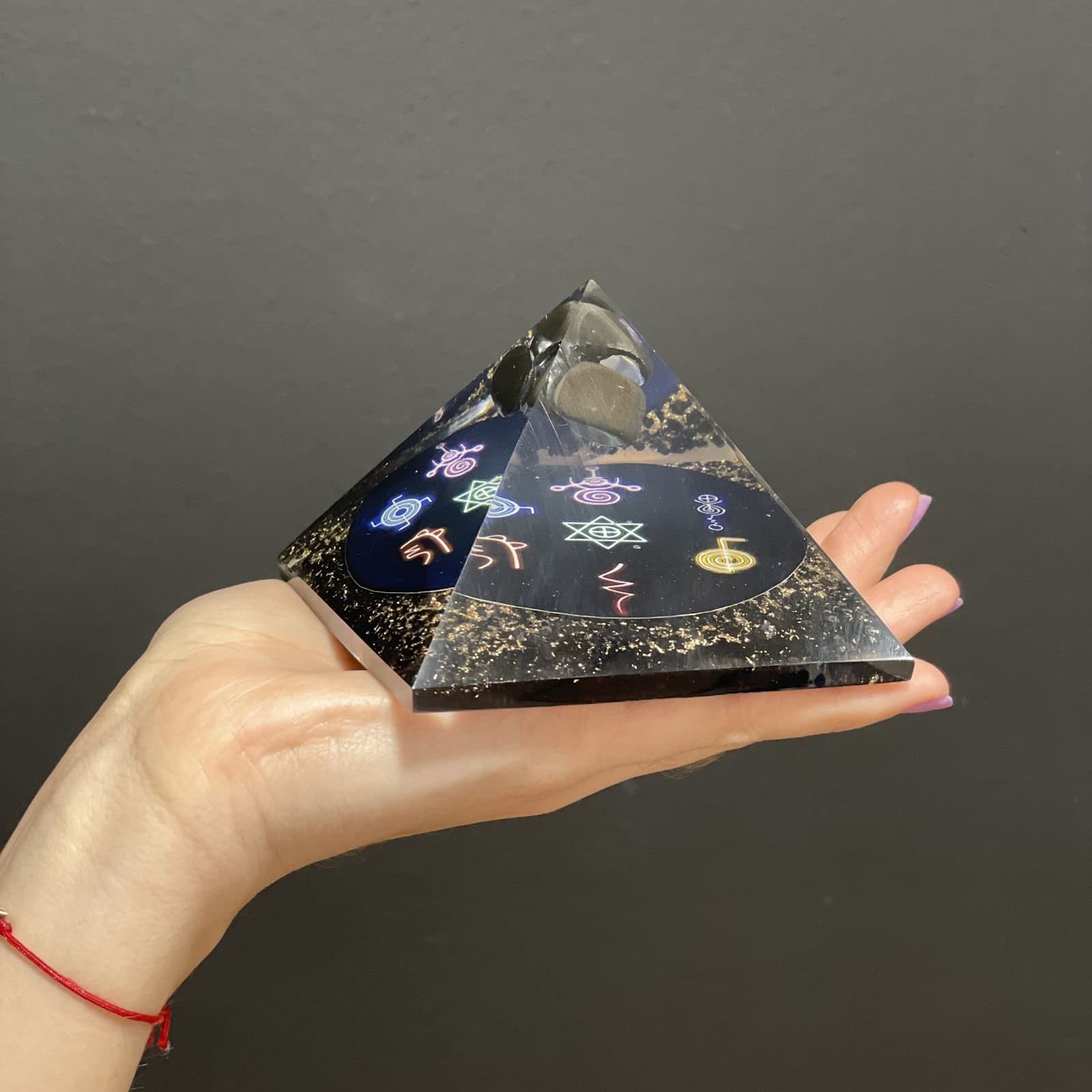 Midnight Reiki orgonite pyramid of crystal resin with gemstone chips