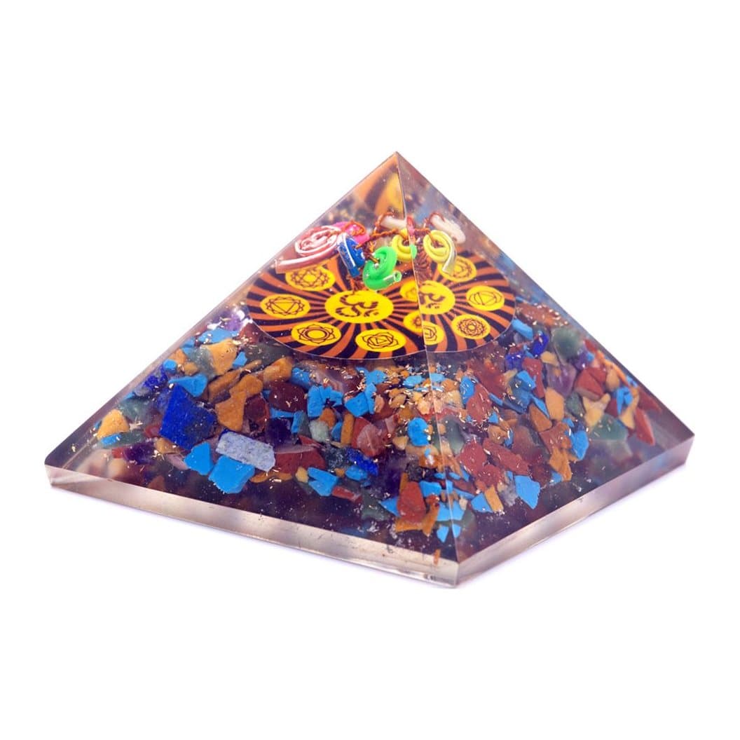 Orgonite pyramid in the Om Chakra design
