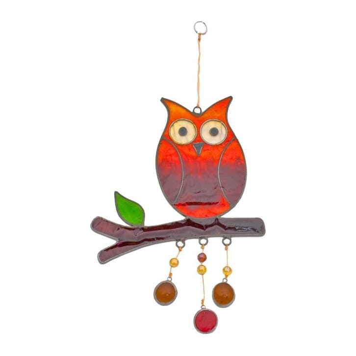 Owl on a branch suncatcher to hang in a window