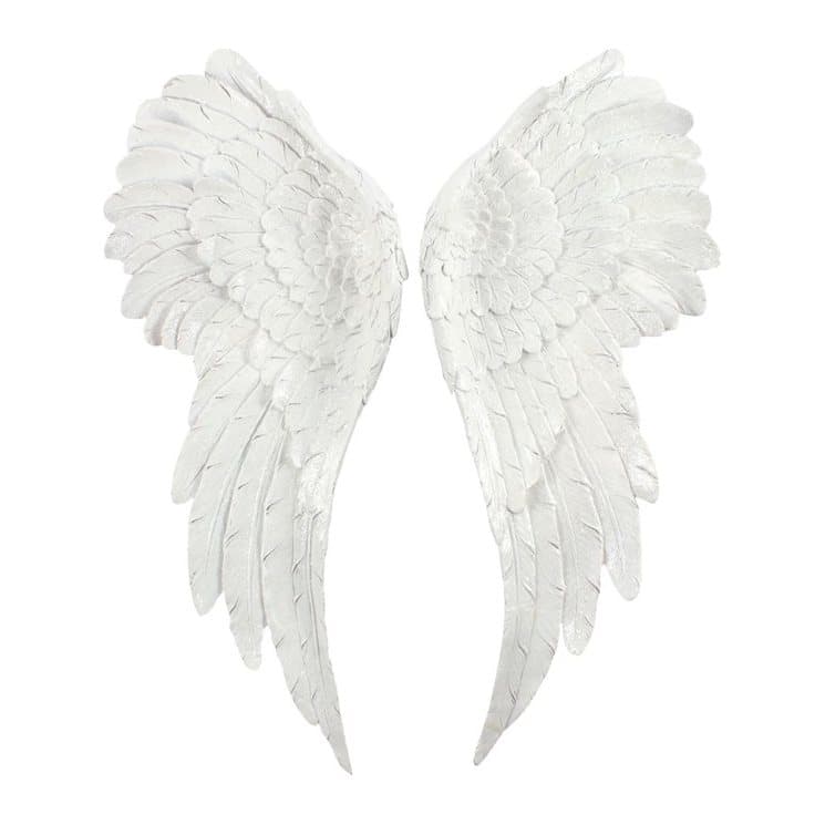 Pair of large white angel wings covered in clear glitter