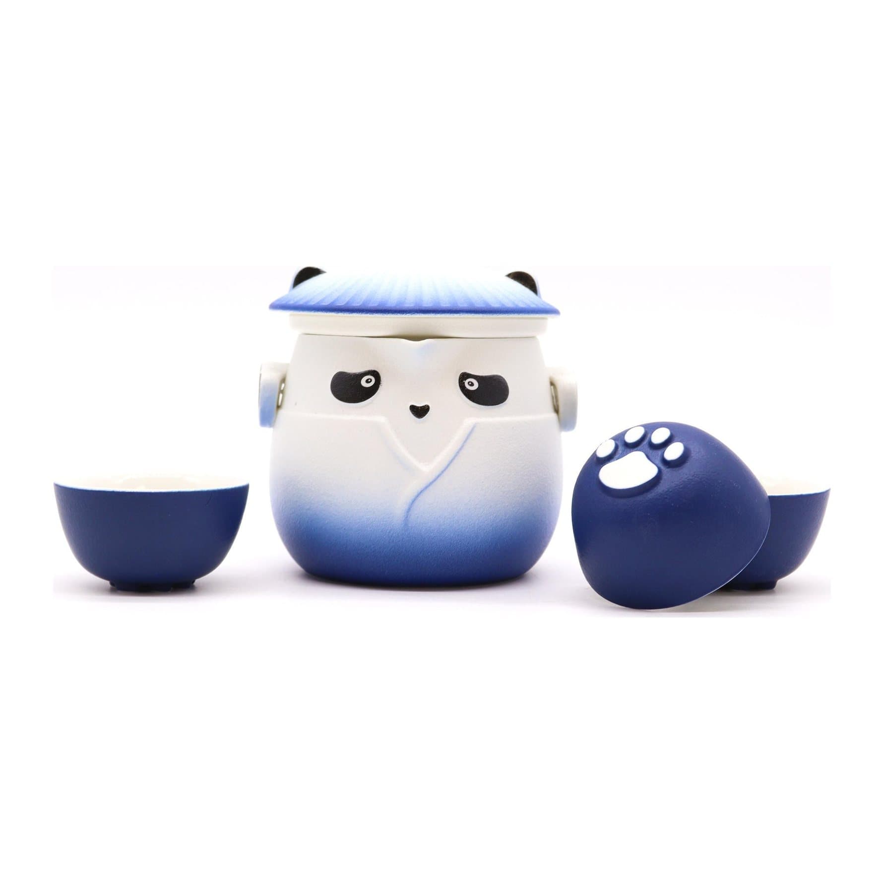 Sky blue panda teapot with three cups