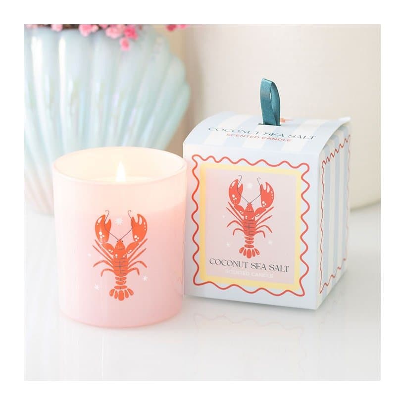 Lobster candle with a pastel striped box