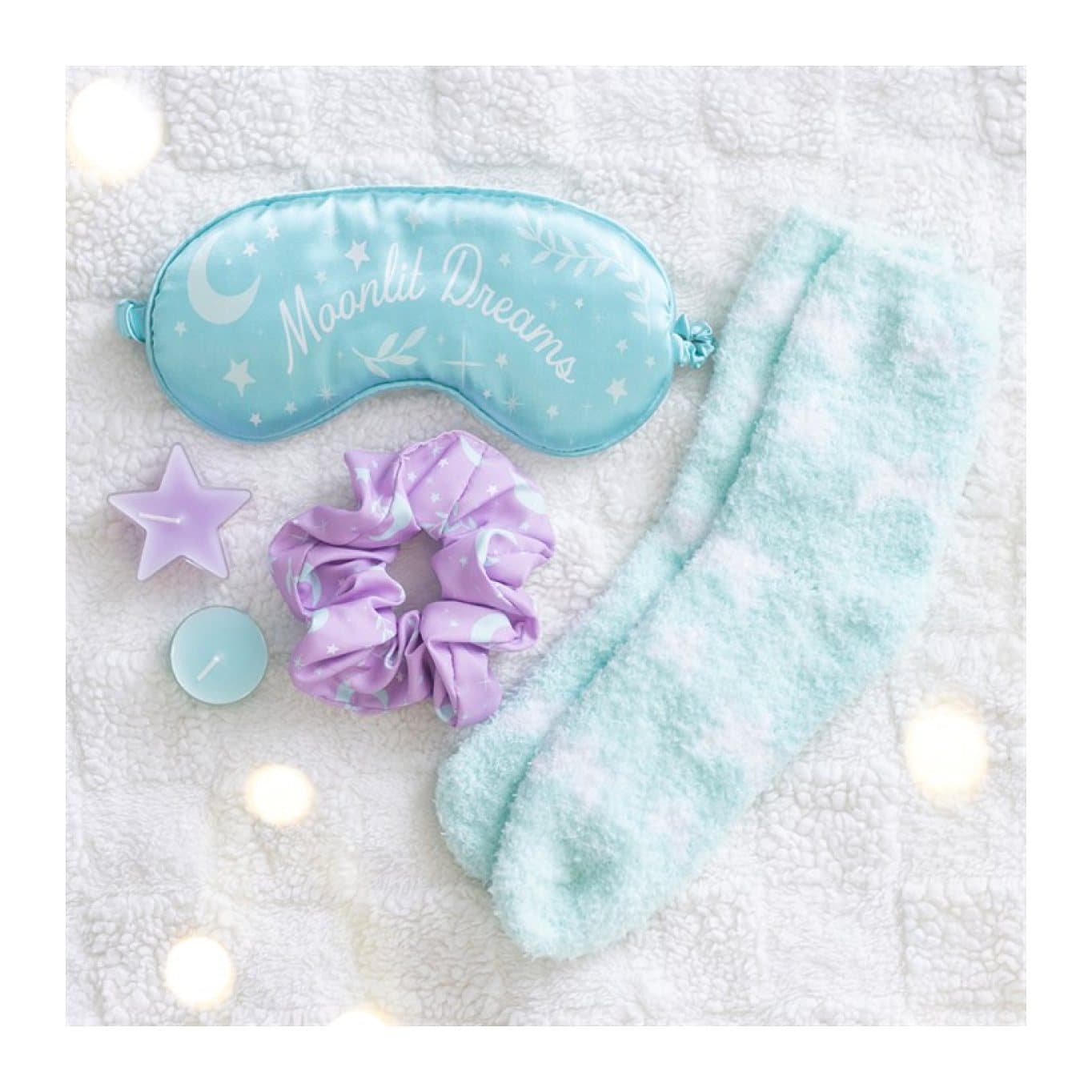 Pastel Skies self care gift set with socks, satin eye mask and scrunchie
