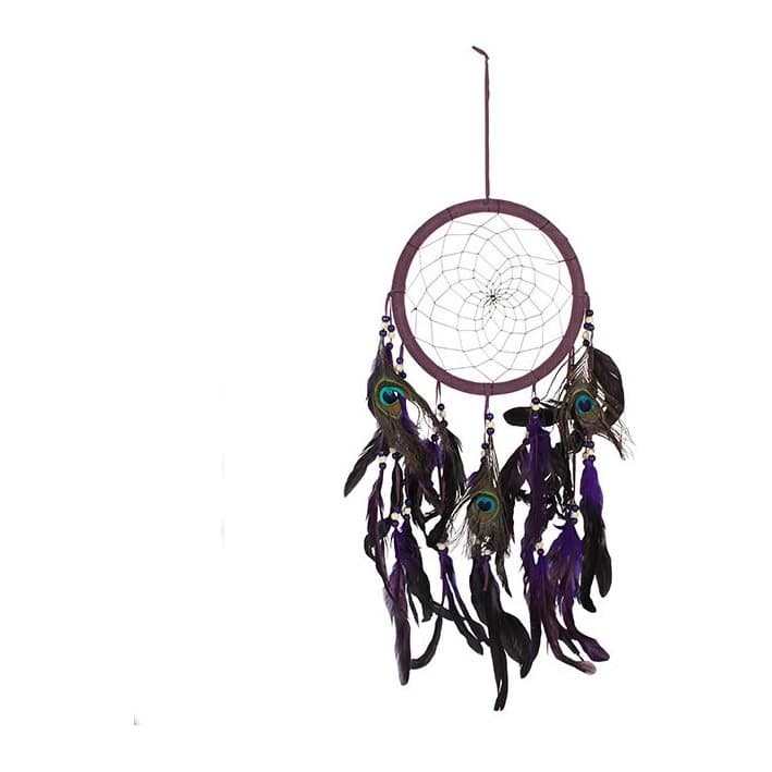 Large peacock feather dreamcatcher with string and feathers