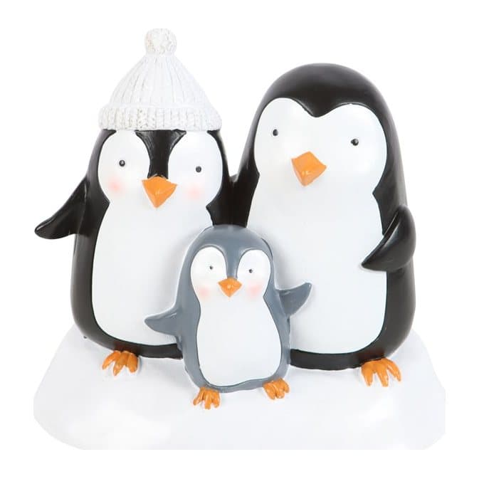 Resin ornament of a family of chubby penguins