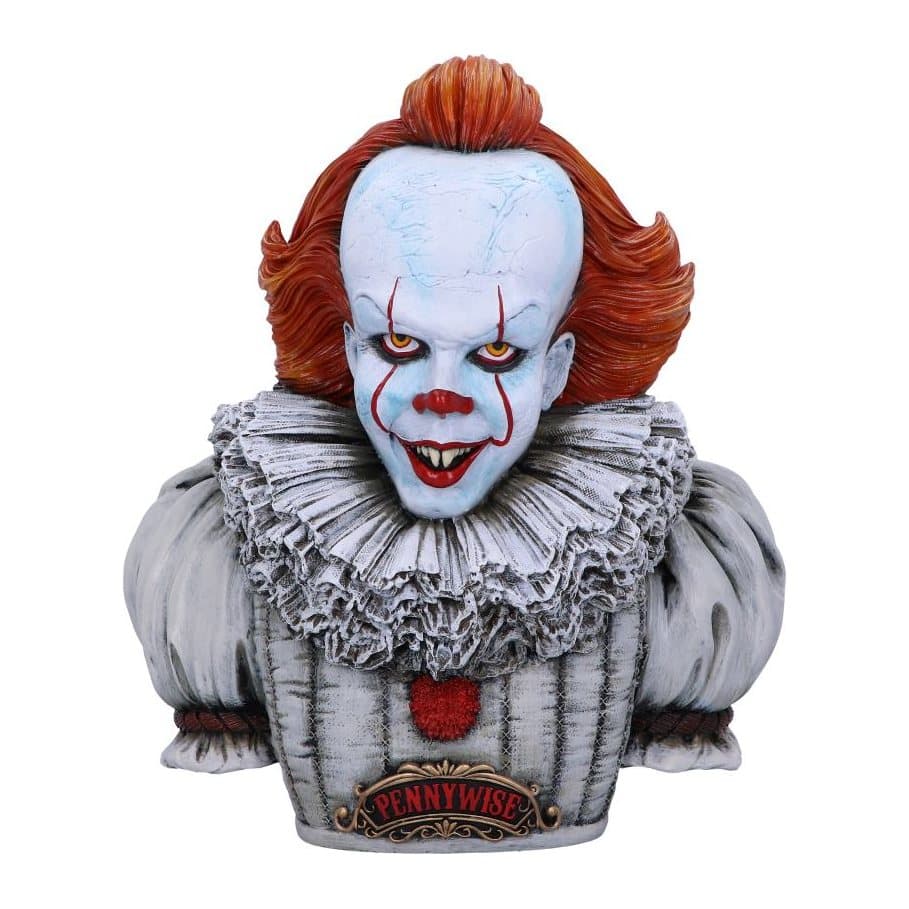 Resin IT Pennywise bust leaning forward in a clown suit with yellow eyes