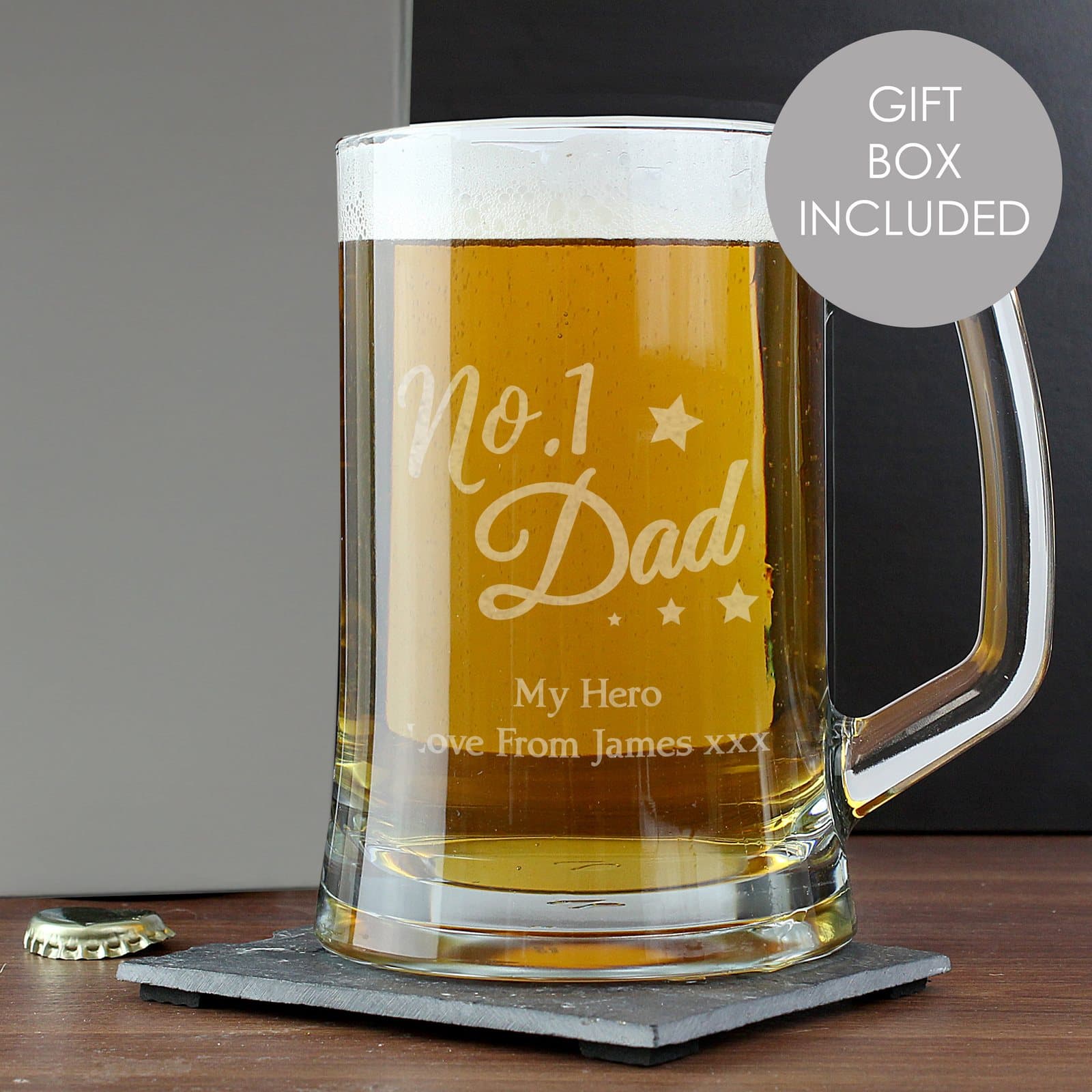 Personalised No.1 Dad glass tankard
