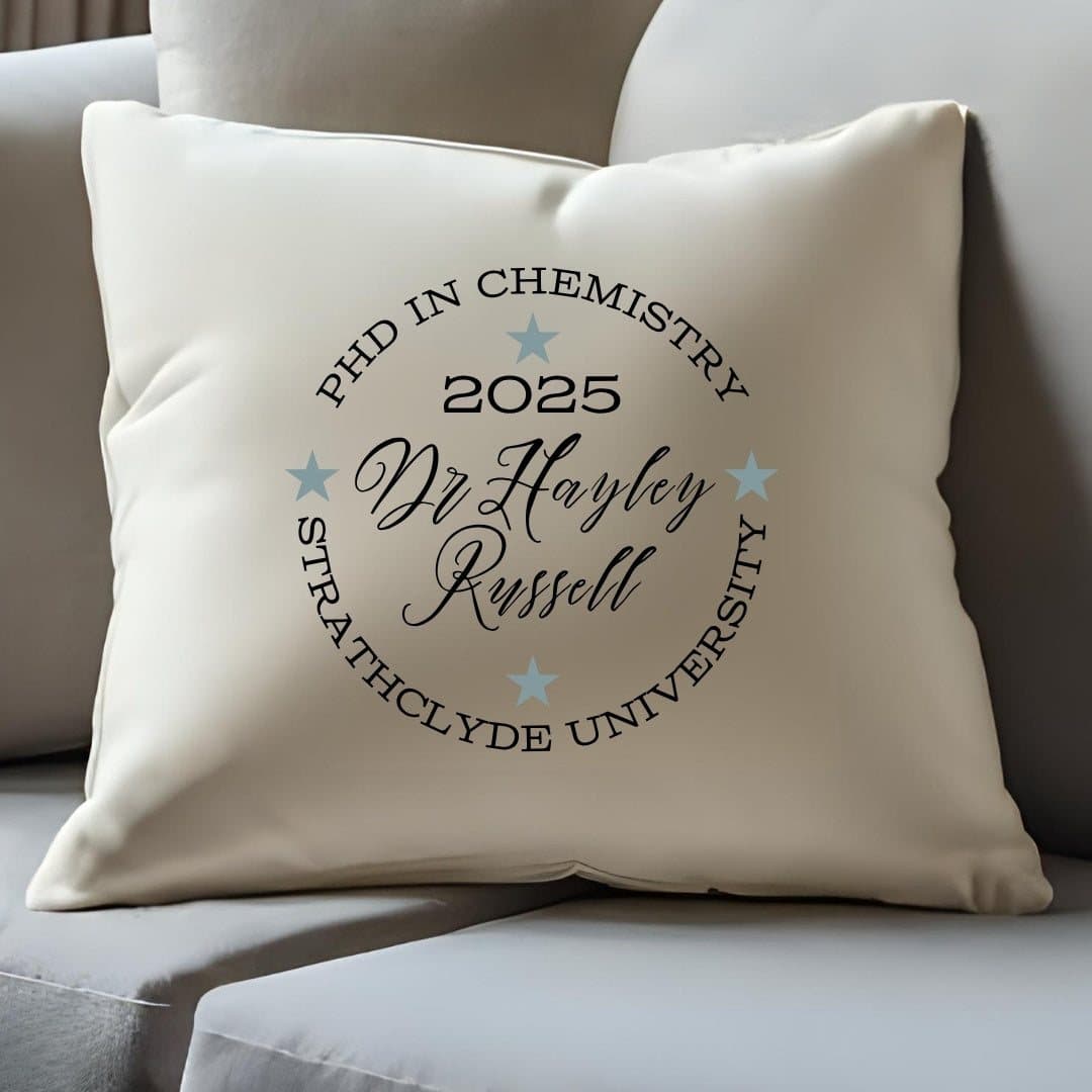 Cream square personalised cushion with name, year and message design