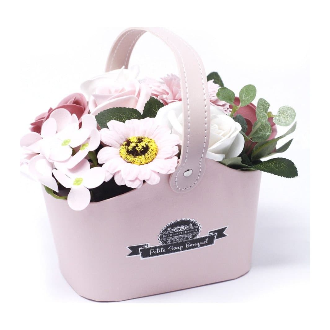 Petite basket of pink soap flowers