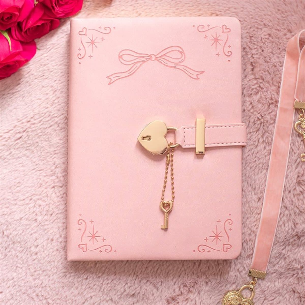 Pink faux leather A5 diary with a metal lock