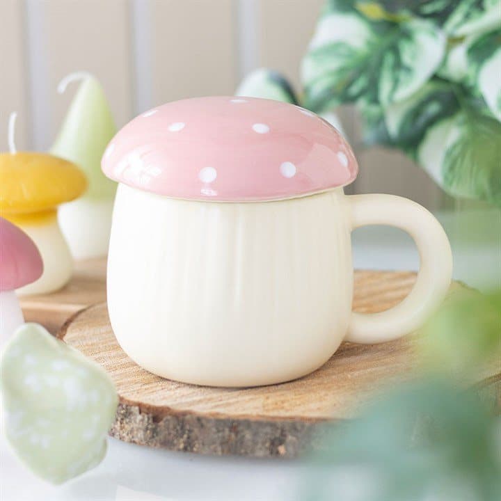 Pink mushroom-shaped mug