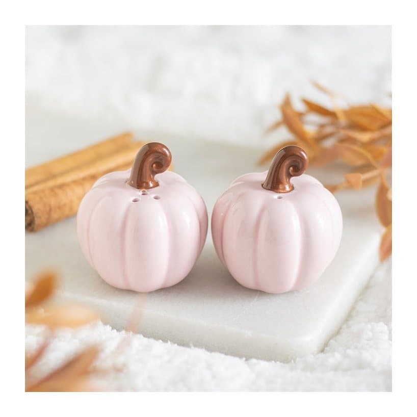 Pink curly pumpkin salt and pepper shakers