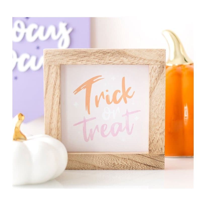 Pink Trick or Treat wooden frame sign