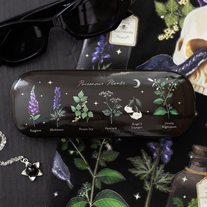 Poisonous plants glasses case with skull and botanical print