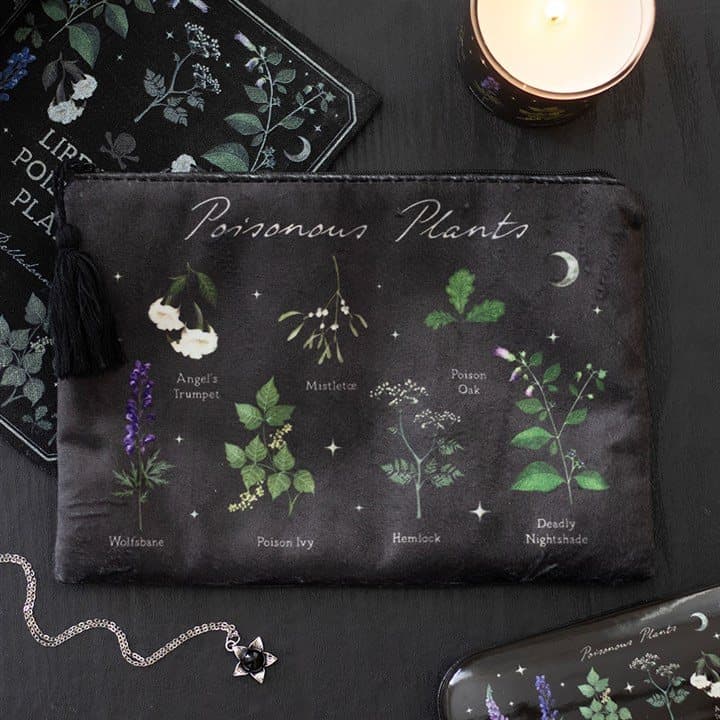 Polyester makeup bag with a poisonous plants design