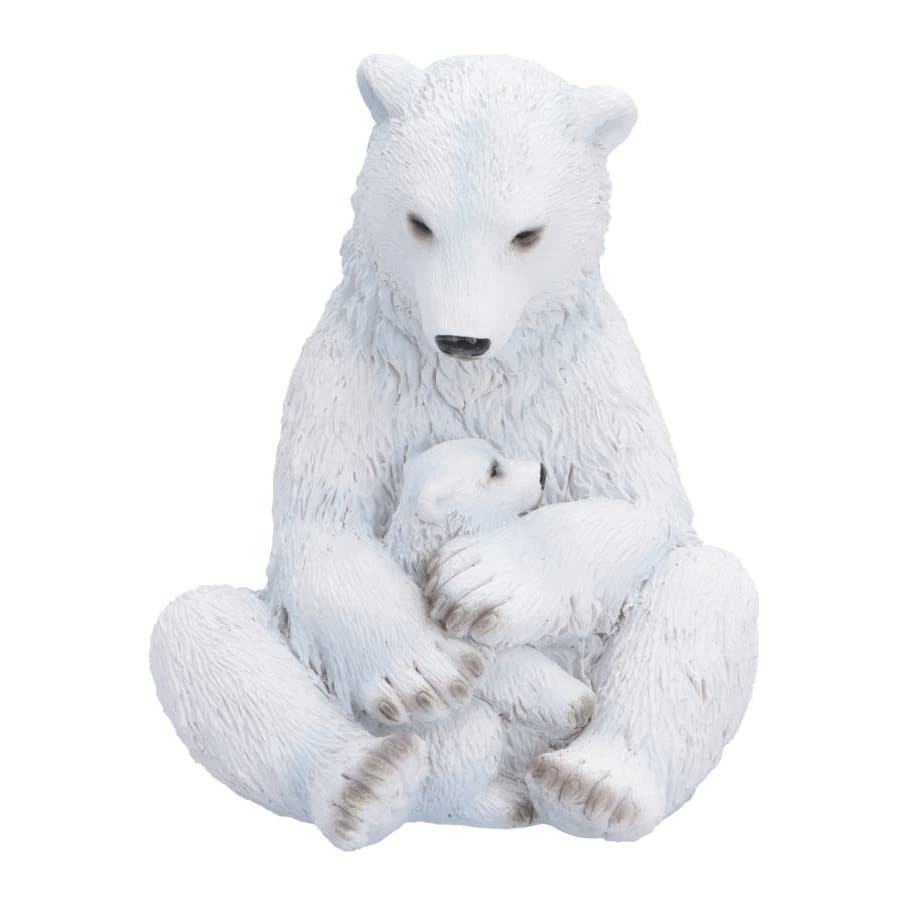 Mother polar bear cuddling her cub, hand-painted resin figurine
