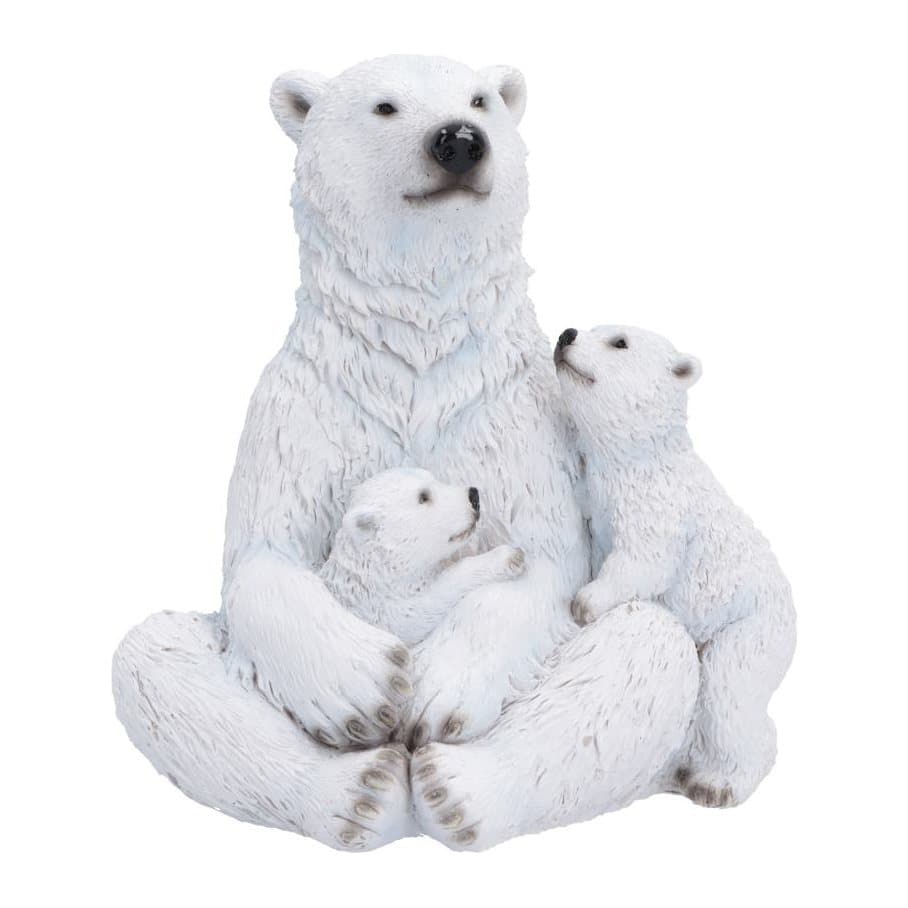 Mother polar bear with two cubs, hand-painted resin figurine