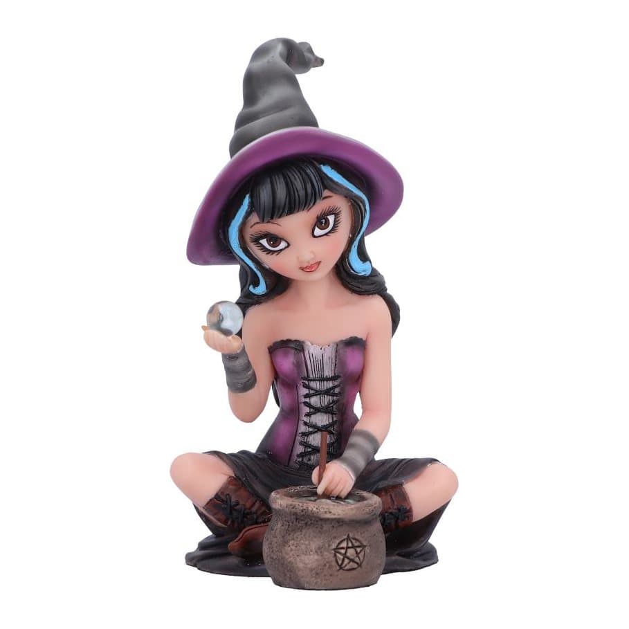 Prudence witch figurine sitting cross legged with a crystal ball