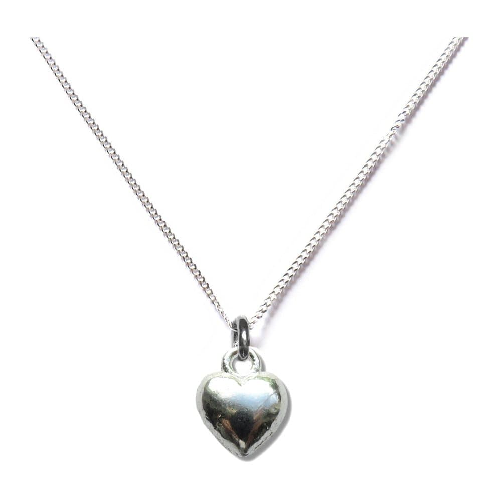 Silver puff heart pendant on a sterling silver chain
