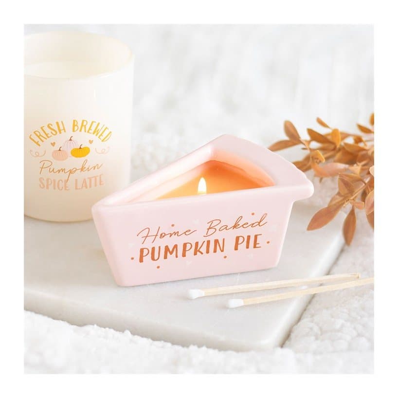 Pumpkin pie candle in a ceramic dish