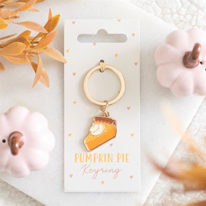 Pumpkin pie keyring on a cardboard back