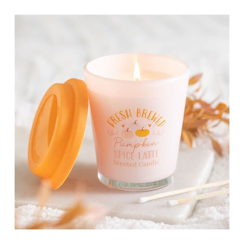 Pumpkin spice latte candle like a takeaway cup