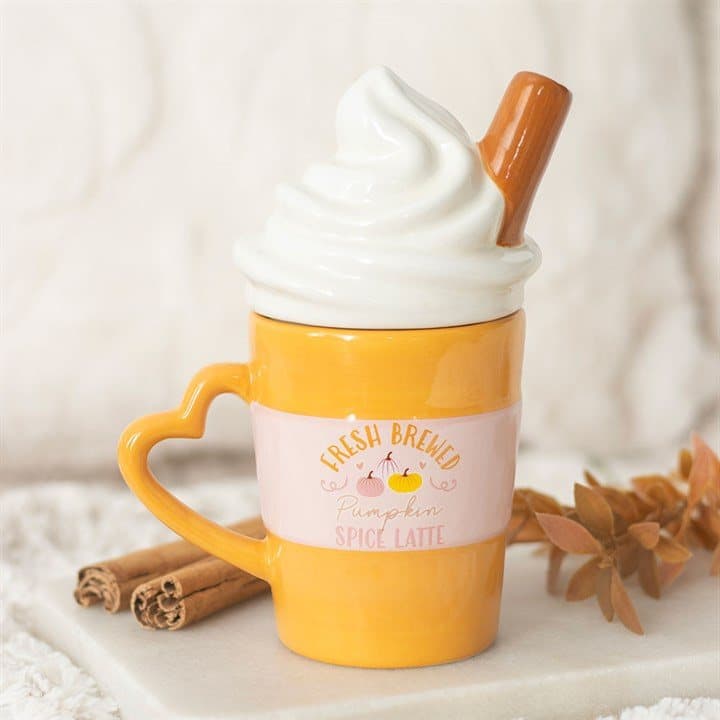 Pumpkin spice latte mug with a cream lid