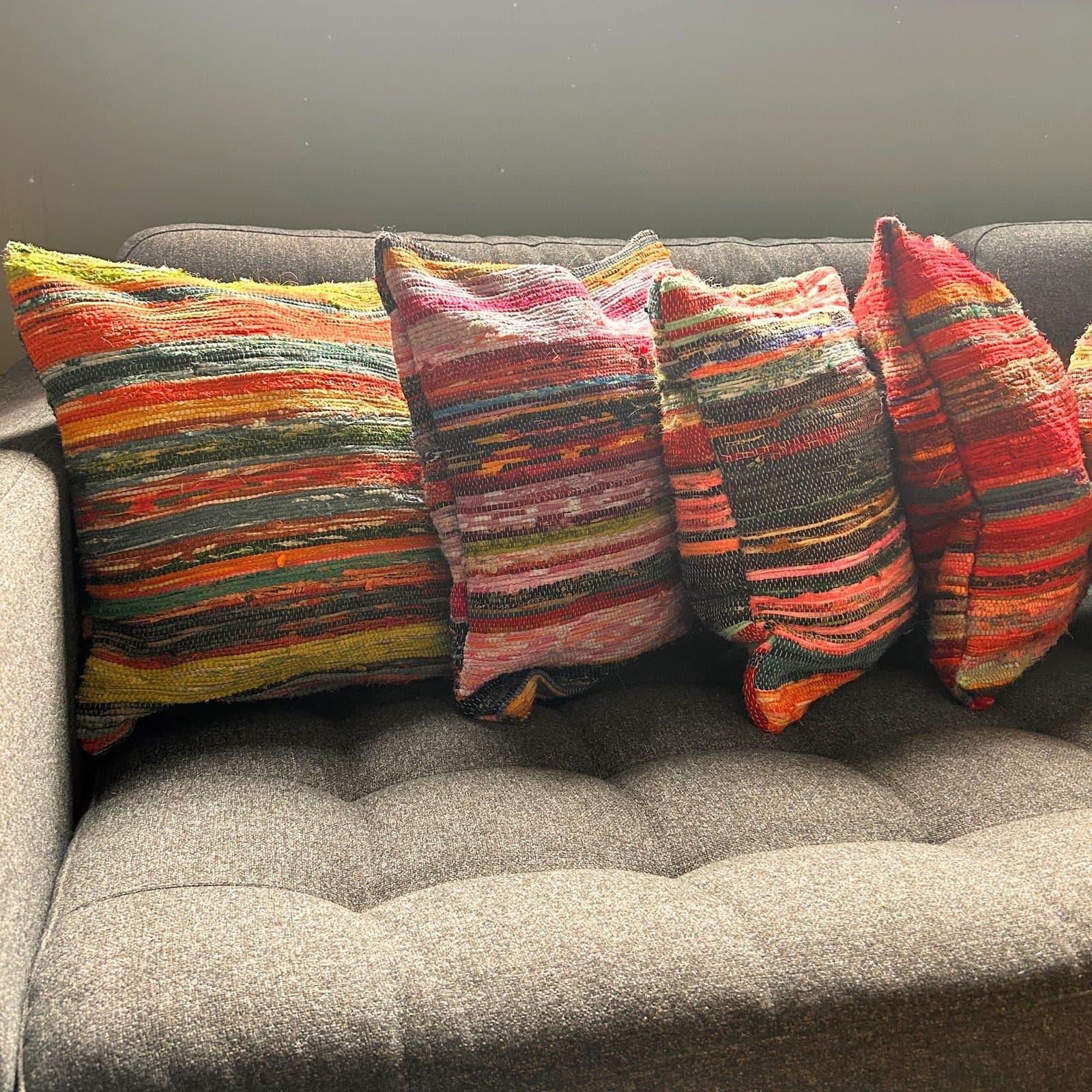 Multicoloured rag rug cushion cover