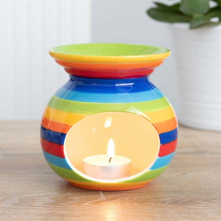 Ceramic oil burner with rainbow stripes