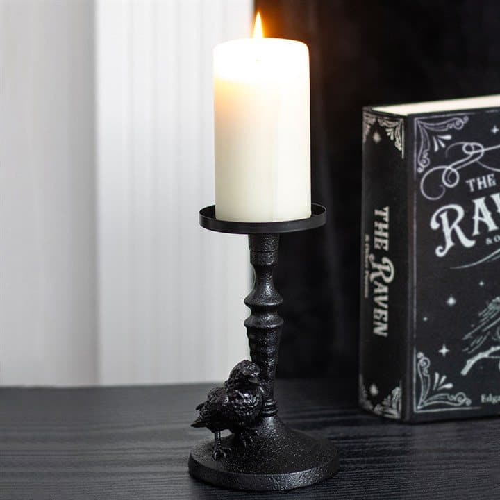 Mystic raven pillar candle holder