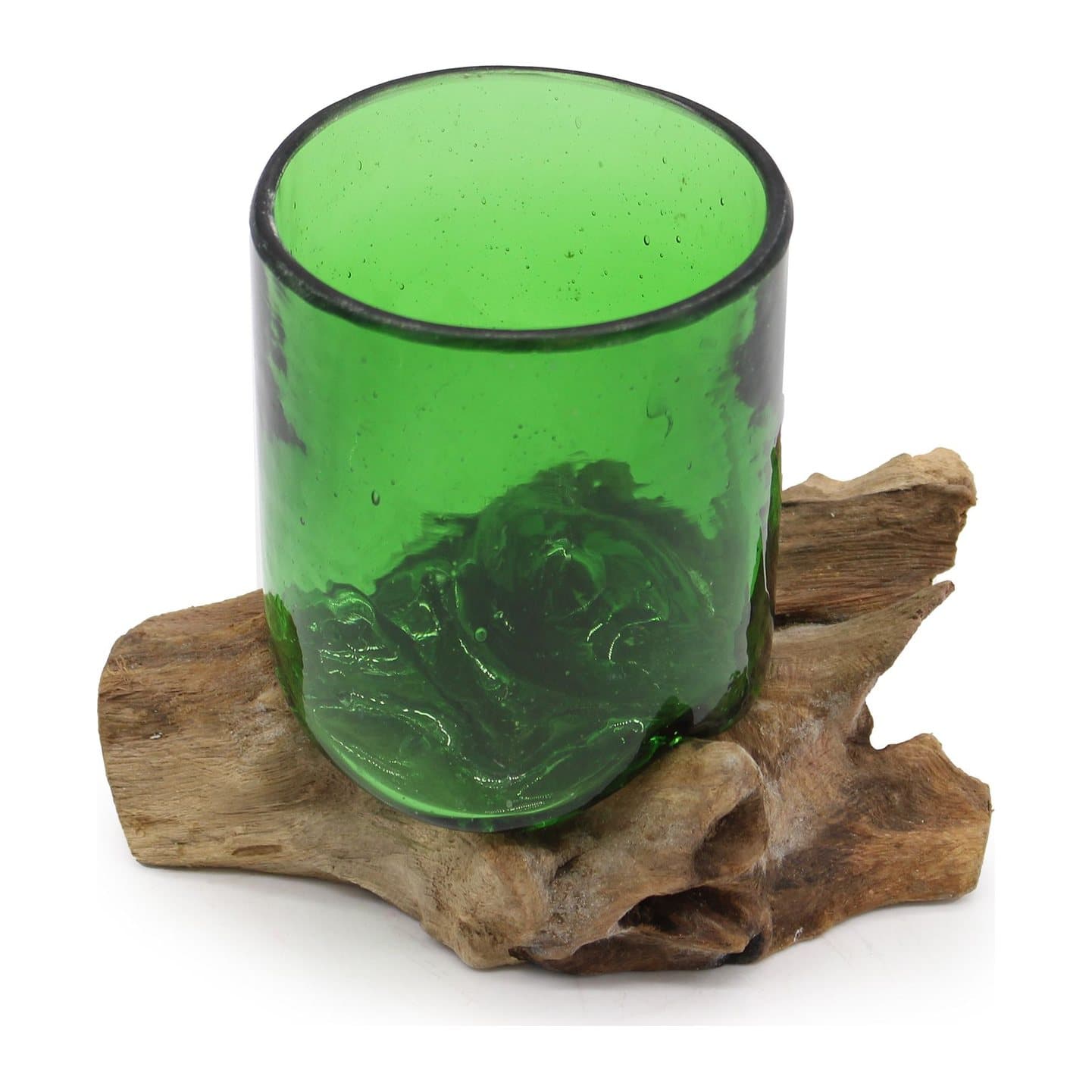 Recycled beer bottle glass on wood
