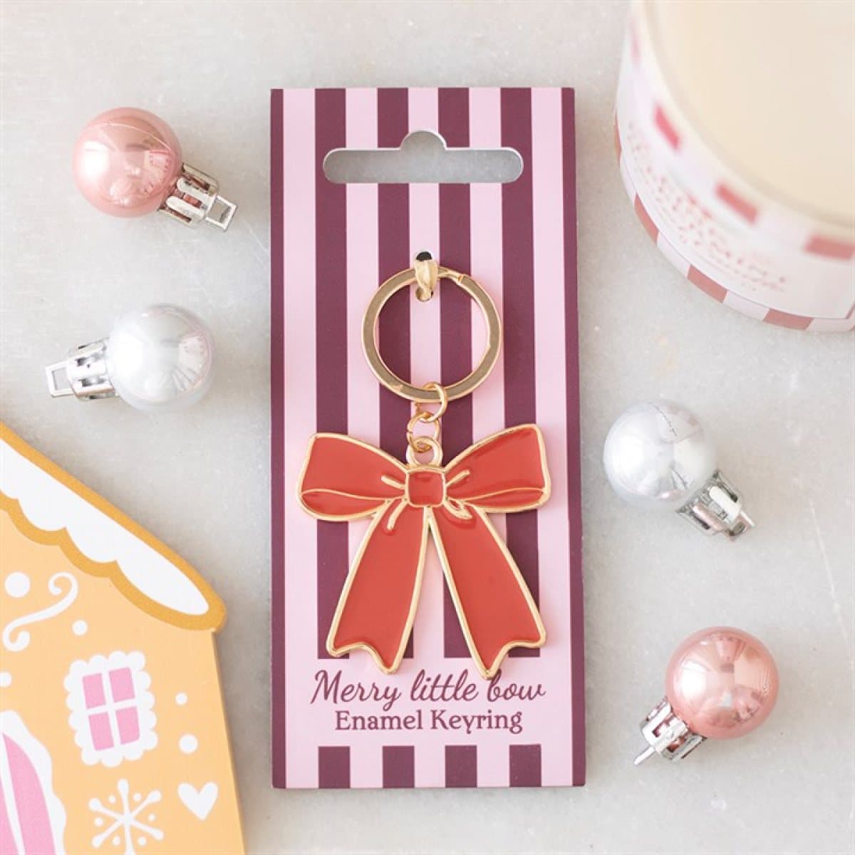 Red bow keyring on a cardboard backing with Euro hook