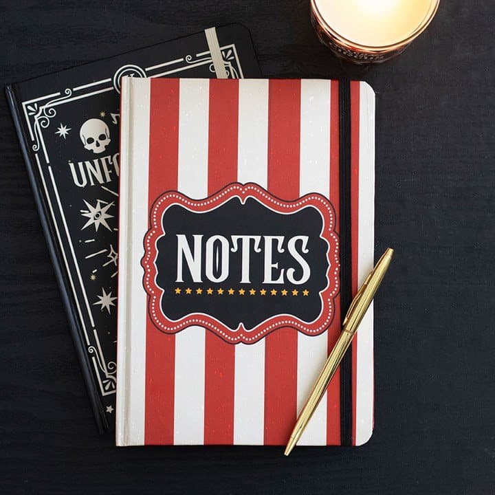Red circus stripe A5 notebook