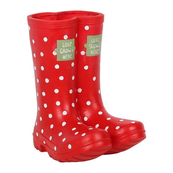 Red polka dot welly boot planter