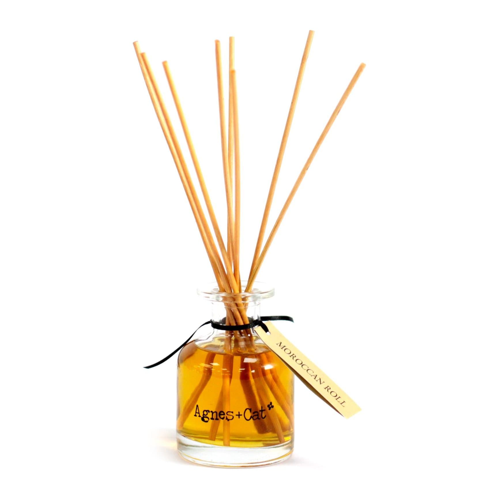 Moroccan Roll reed diffuser in an embossed box with a protective sleeve