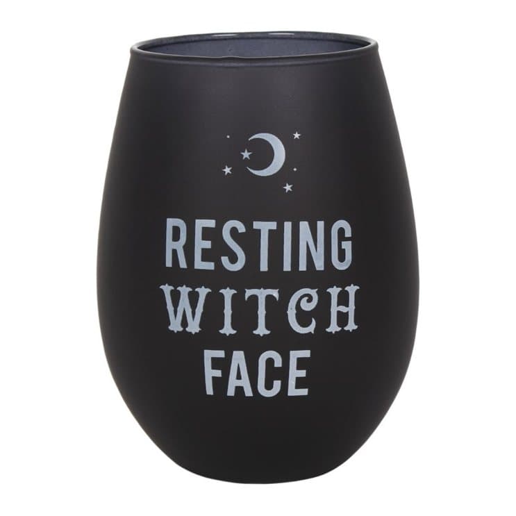 Resting Witch Face stemless wine glass