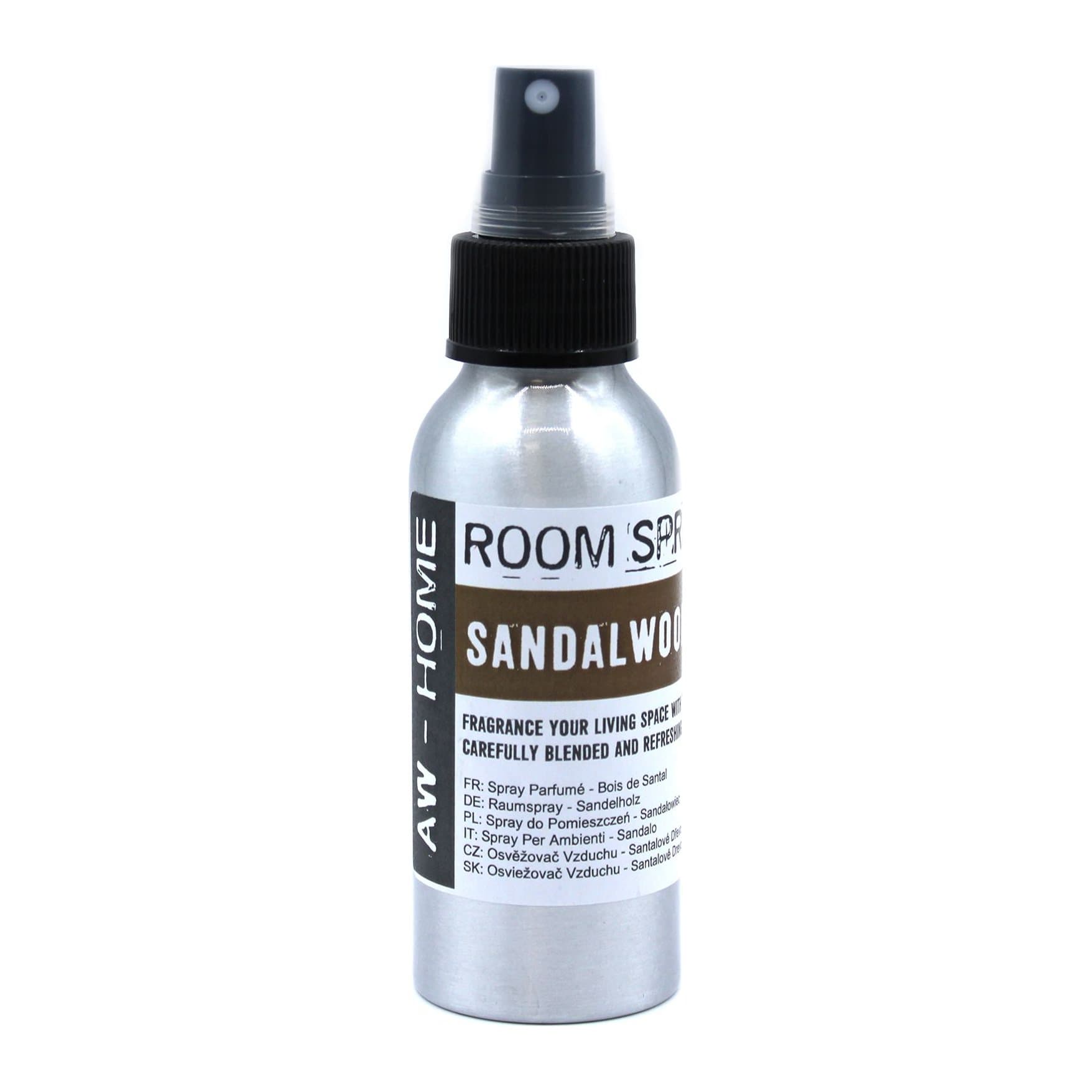 Two 100 ml aluminium room spray bottles, sandalwood scent