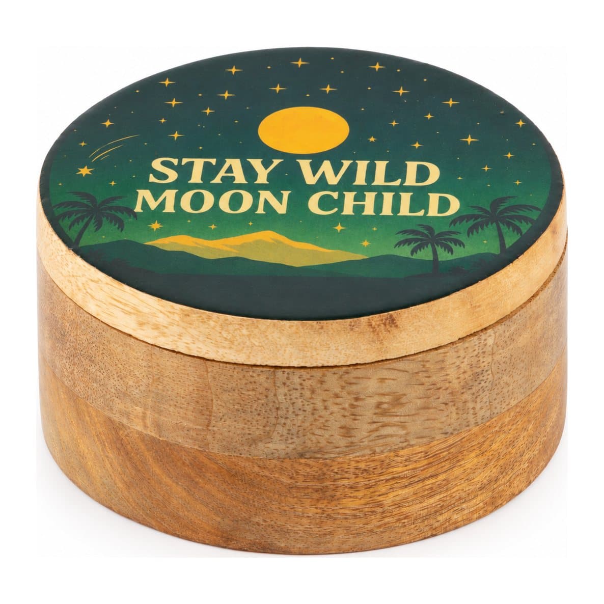 Round enamelled wooden trinket box
