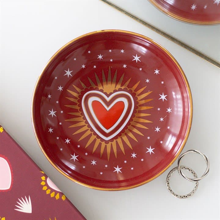 Ceramic sacred heart trinket dish with a traditional heart design