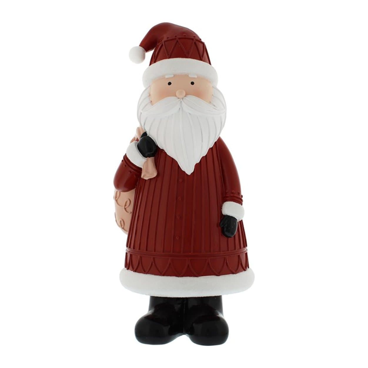 Resin Santa figure in a red robe carrying a sack