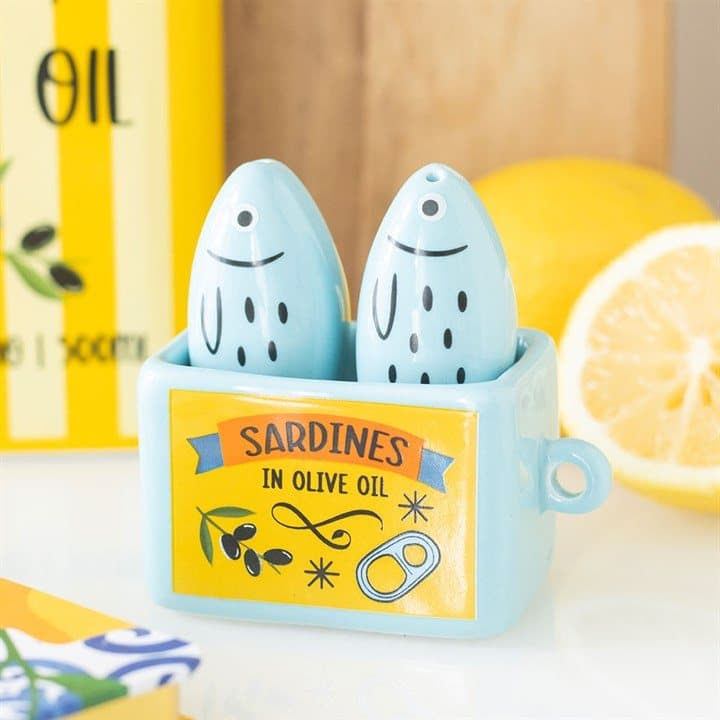Ceramic sardine salt and pepper shakers
